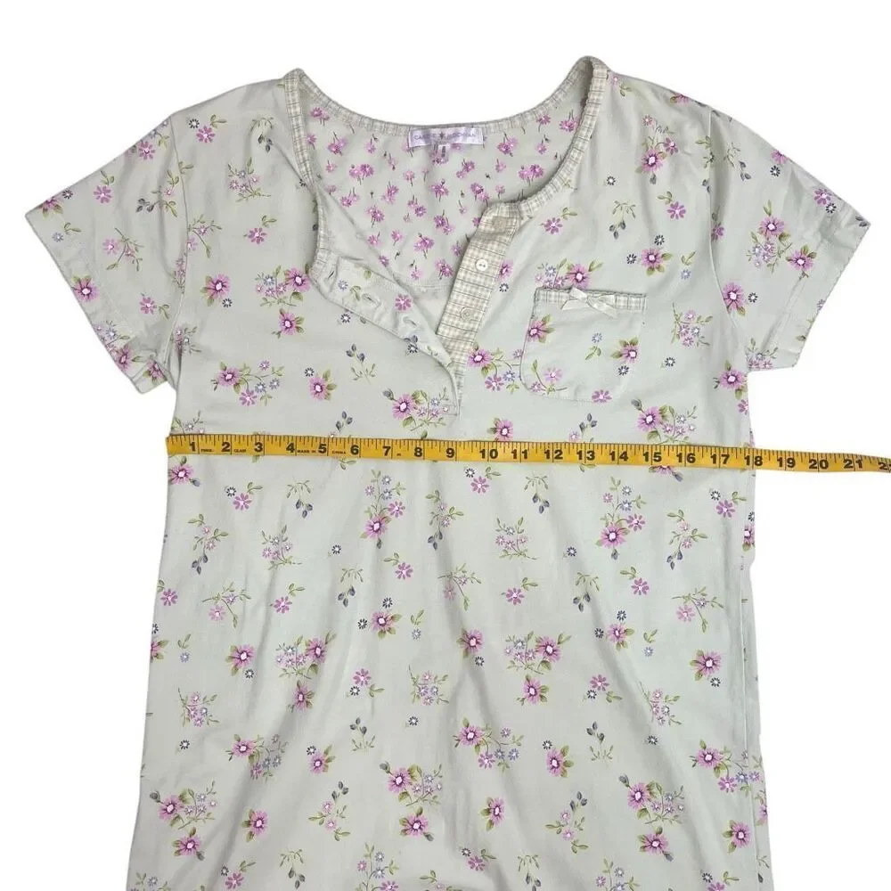 Carole Hochman Womens Floral Cotton Short Sleeve Nightgown Green Purple Sz Small